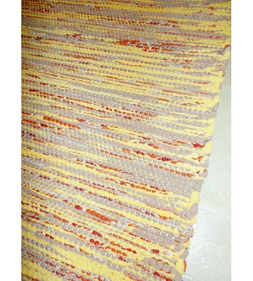 Pamut rongyszőnyeg sárga, barna, piros 60 x 115 cm