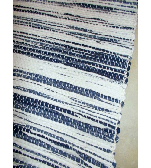 Vászon rongyszőnyeg kék, fehér 70 x 100 cm