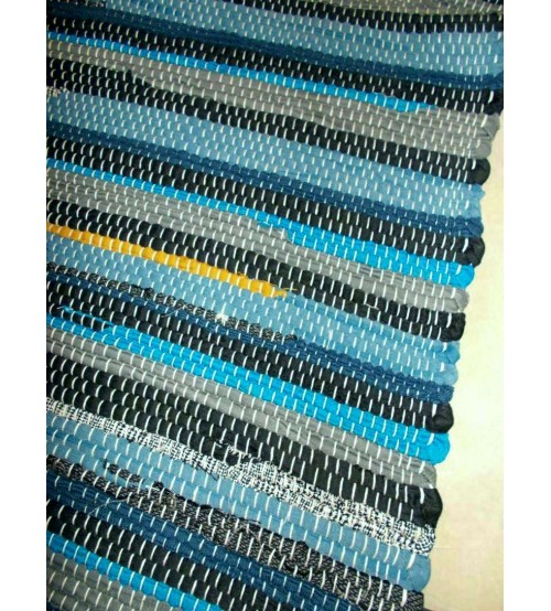 Vászon rongyszőnyeg kék, szürke, fekete 70 x 100 cm