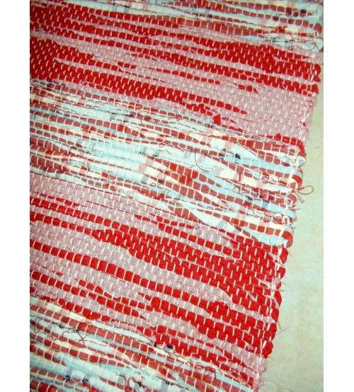 Vászon rongyszőnyeg piros, kék, fehér 70 x 150 cm