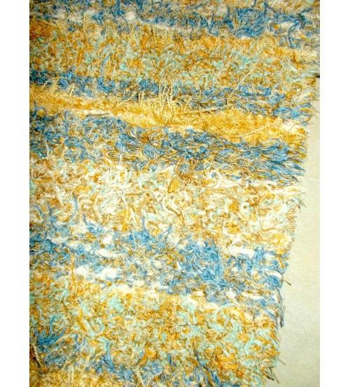 Bolyhos rongyszőnyeg sárga, kék, nyers 75 x 200 cm