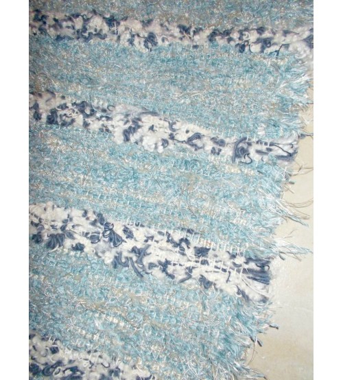 Bolyhos rongyszőnyeg kék, fehér 85 x 165 cm