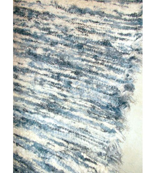 Bolyhos rongyszőnyeg kék, szürke, nyers 75 x 125 cm