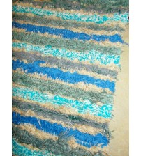 Bolyhos rongyszőnyeg kék, barna 75 x 75 cm