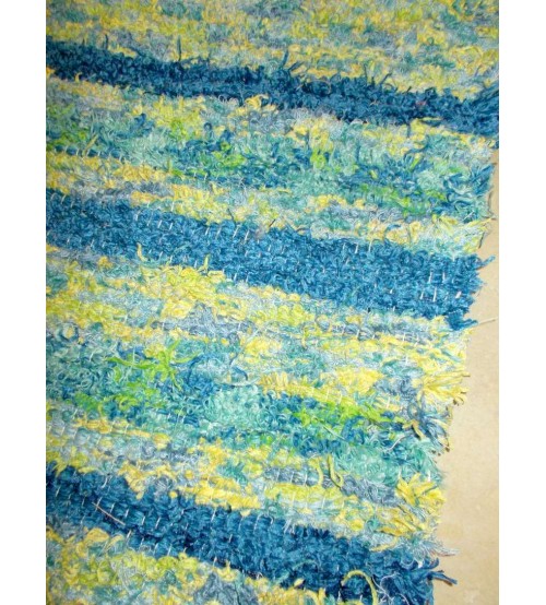 Bolyhos rongyszőnyeg kék, zöld, sárga 75 x 100 cm